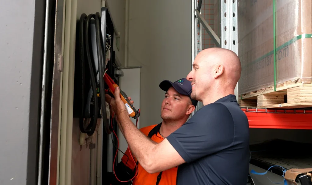 Volteam crew check and service solar panel